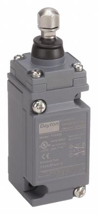 DAYTON Limit Switch: Plunger Actuator, 29 mm Mounting Hole Horizontal Center to Center Distance, Top (MPN 11X452). Key specifications — Manufacturer Part Number: 11X452; Brand: DAYTON; Electrical Connection: Screw Terminals; Actuator Type: Plunger.