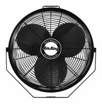 AIR KING Mounted Fan: 18 in Blade Dia, 120V, 1/6 hp Motor HP, Ceiling/Floor/Post/Wall Mount, Bracket (MPN 9318). Key specifications — Brand: AIR KING; Voltage: 120V; Number of Speeds: 3; Fan Mounting Location: Wall; Oscillation: Non-Oscillating; Mounting Type: Bracket.