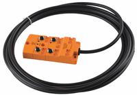 IFM Sensor Wiring Block: 4 Ports, 5 Pole M12 Female, 5 m Cable Lg, Black PUR, With LED Display (MPN EBC015). Key specifications — IP Rating: IP 67; Features: Molded PA Body.