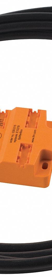 IFM Sensor Wiring Block: 4 Ports, 5 Pole M12 Female, 5 m Cable Lg, Black PUR, With LED Display (MPN EBC015). Key specifications — IP Rating: IP 67; Features: Molded PA Body.