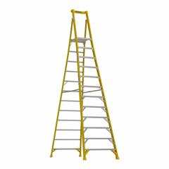 WERNER Podium Ladder: 12 ft Ladder Size, Fiberglass, 375 lb Load Capacity, 67 lb Wt, 16 in x 19.5 in (MPN PD7312). Key specifications — Brand: WERNER; Included Features: Guard Rail.