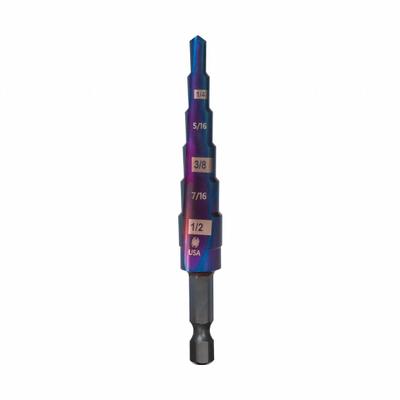 SPYDER Step Drill Bit: 3/16" to 1/2", Black Oxide HSS, Impact Rated - Impact-Rated High-Speed Steel Step Drill Bits