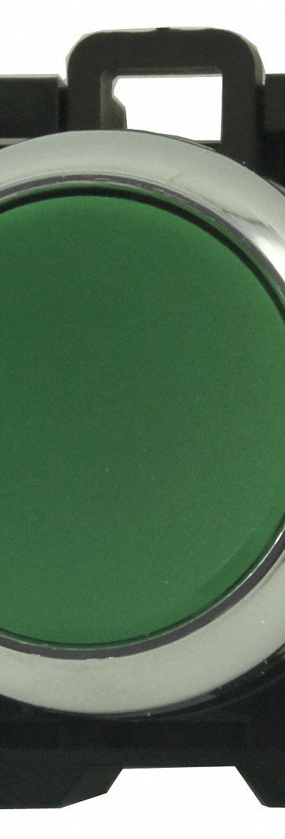 EATON Flush Push Button: Green, 22 mm Mounting Size, Metallic, Momentary - Flush-Mount & Recessed Push-Button Operators