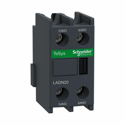 SCHNEIDER Auxiliary Contact Block: 2NO, 10 A Max Current (AC), Front Mount - Schneider Electric Auxiliary Contacts