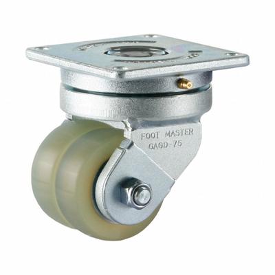 FOOT MASTER Plate Caster: Swivel, Polyurethane, 75 mm Wheel Dia, 30 mm Wheel Wd - Dual-Wheel AGV & AMR Plate Casters