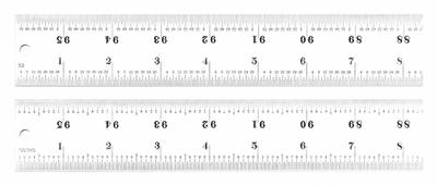 STARRETT Ruler: C416R-96, 8 ft, 0.1 in Thick, 1/100 in/1/64 in, Chrome, Black, Rigid - Steel Rulers