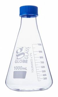 GLOBE SCIENTIFIC Erlenmeyer Flask: 1 L, Colorless, Conical, A, Includes Closure, 220 mm Overall Ht (MPN 8421000). Key specifications — Shape: Conical; Body Color: Colorless; Brand: GLOBE SCIENTIFIC; USP Specification: Type I.