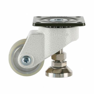FOOT MASTER Plate Caster: Polyurethane Tread, 63 mm Wheel Dia, 98 mm Mounting Ht - General Purpose Leveling Plate Casters