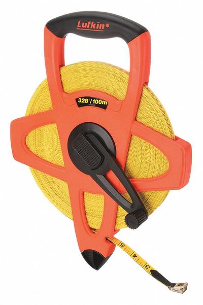 CRESCENT LUFKIN Long Tape Measure: Manual, FM100CME, Metric/SAE, 328 ft / 100 m, 1/8 in/1 cm - Open-Reel Long Tape Measures