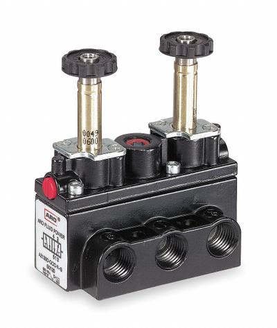 ARO Solenoid Air Control Valve: Alpha, Four-Way / Two-Position, 1/4 in Female NPT - ARO Alpha Series Solenoid-Operated Inline Air Control Valves