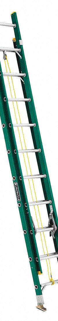 LOUISVILLE LADDER Extension Ladder: 20 ft Ladder Size, Fiberglass, 225 lb Load Capacity, 39 lb Wt (MPN FE0620). Key specifications — Color: Green; Brand: LOUISVILLE LADDER; Included Features: Rope and Pulley; Removable Fly: Fixed.