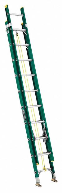 LOUISVILLE LADDER Extension Ladder: 20 ft Ladder Size, Fiberglass, 225 lb Load Capacity, 39 lb Wt (MPN FE0620). Key specifications — Color: Green; Brand: LOUISVILLE LADDER; Included Features: Rope and Pulley; Removable Fly: Fixed.