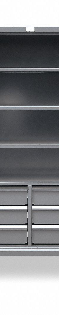 STRONG HOLD Storage Cabinet: 48 in x 24 in x 78 in, Swing Handle & Padlock Hasp, 12 ga Panel Thick (MPN 46-244-6/5DB). Key specifications — Cabinet Color: Dark Gray; Method of Construction: Welded; Base Type: Legs; Assembled: Assembled; Mobility: Stationary; Adjustable Shelves: (4) Adjustable; Cabinet Finish: Baked Enamel; Cabinet Material: Steel.