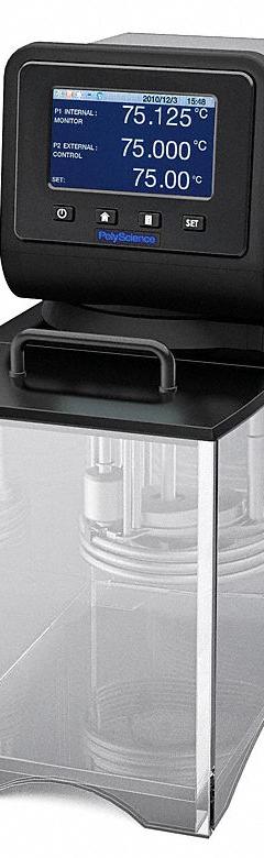 POLYSCIENCE Circulator: 8 L Capacity, 85°C Max Temp, Polycarbonate, +/-0.005°C, Touch-Screen, Heated (MPN AP08P100-L11B). Key specifications — Display Type: Touch-Screen; Heated or Refrigerated: Heated; Brand: POLYSCIENCE; Interior Material: Polycarbonate; Programmable: Yes; Temperature Accuracy Tolerance: +/-0.005°C; Voltage: 120V AC.