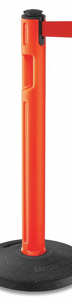 LAVI Barrier Post with Belt: Red, No Pattern, No Legend, 12 ft Belt Lg, Orange, 12 ft x 2 in (MPN 80-5000R/OR/RD). Key specifications — Base Material: Rubber; Belt Color: Red; Brand: LAVI; Post Material: Plastic; Post Color: Orange; Message: No Legend.