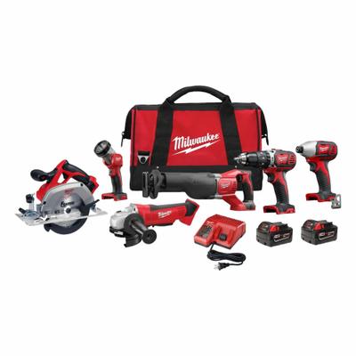 MILWAUKEE Cordless Tool Combination Kit: 6 Tools, 18 V DC Volt, Battery Included - Milwaukee 18V Cordless Tool Combination Kits