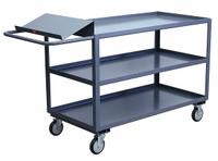 JAMCO Utility Cart: 1,200 lb, 3 Shelves, 75 in L x 31 in W x 39 in H Overall Dim, Flat (MPN LO360P500GP). Key specifications — Caster Wheel/Tread Material: Polyolefin; Brand: JAMCO; Caster/Wheel Configuration: (2) Swivel.
