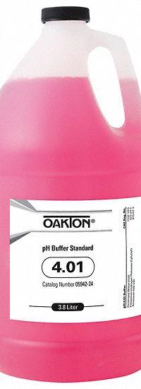 OAKTON Buffer - pH 4.01 - Pink: ACS, 1 gal Volume, Liquid, pH 4.01, Plastic, Bottle, Solution, 1 (MPN 0594224). Key specifications — Brand: OAKTON; CAS Number: 845-10-3; Chemical Family Type: Solution; Chemical Grade: ACS; Concentration: pH 4.01; Container Material: Plastic; Container Type: Bottle; Form: Liquid.