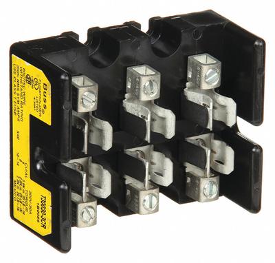BUSSMANN Fuse Block: Open Block Design, 3 Pole, 300 V AC, Box Lug - Fuse Blocks for UL Class T Fuses