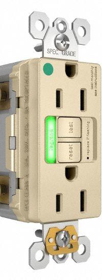 LEGRAND GFCI: Hospital Grade, Duplex, 5-15R, Ivory, GFCI, 125V AC, 15 A, 2 Pole / 3 Wire (MPN 1597HGTRPII)