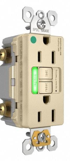 LEGRAND GFCI: Hospital Grade, Duplex, 5-15R, Ivory, GFCI, 125V AC, 15 A, 2 Pole / 3 Wire (MPN 1597HGTRPII)