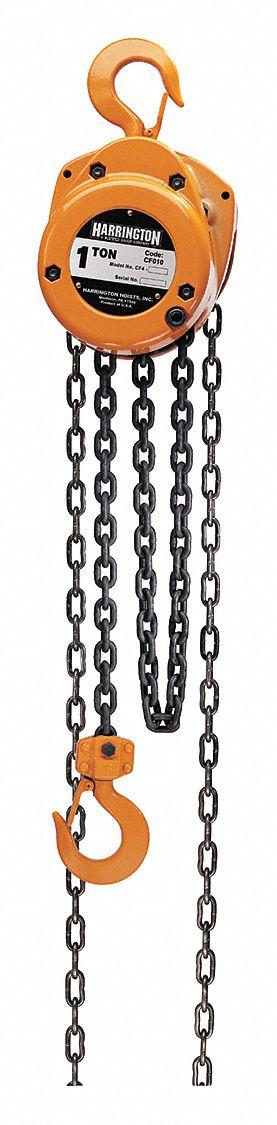 HARRINGTON Manual Chain Hoist: Hook Mounted - No Trolley, 2,000 lb Lifting Capacity - High Lift Manual Chain Hoists