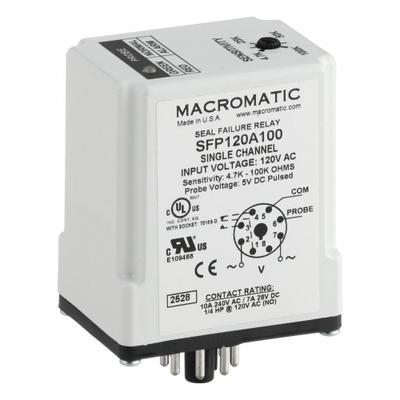 MACROMATIC Pump Seal Failure Relay: Socket Mounted, 10 A Current Rating, 120V AC - Socket-Mounted Relays