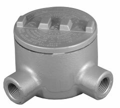 Conduit Outlet Body: Iron, GR, 2 in Trade Size, L Body, 76 cu in Body Capacity (MPN GRL200). Key specifications — Series: For Standard Body; Compatible Conduit Trade Size: 2 in; Thread Gender: Female; Hub Style: Threaded; Cover Included: Yes; Body Style: L; Connection Type: Threaded; Back Type: Round.