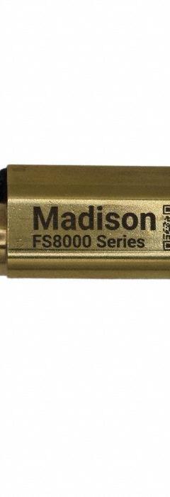 Flow Switch: Piston, Brass, 3/8 in NPT, 3/8 in Connection Size, NPT, 3/8 in For Pipe Size, SPST (MPN FS8000-15006). Key specifications — Brand: MADISON; Set Point Type: Fixed; Switch Position: Normally Open; Contact Rating (DC): 0.28 A @ 24V DC.