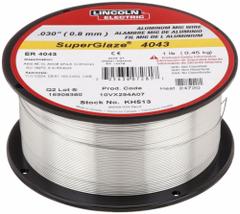 LINCOLN ELECTRIC MIG Welding Wire: Aluminum, ER4043, 0.03 in, 1 lb, SuperGlaze 4043 (MPN KH513). Key specifications — Brand: LINCOLN ELECTRIC.
