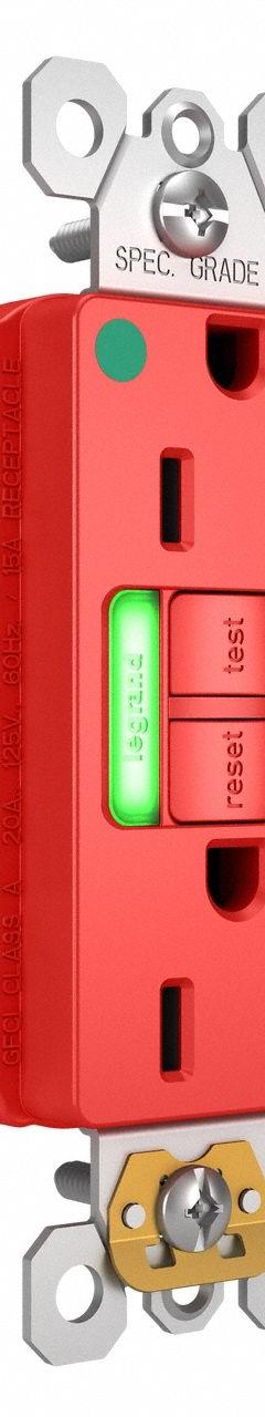 LEGRAND GFCI: Hospital Grade, Duplex, 5-15R, Red, GFCI, 125V AC, 15 A, 2 Pole / 3 Wire (MPN 1597HGTRPIRED)