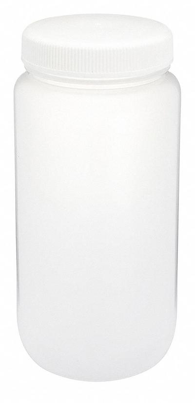 GLOBE SCIENTIFIC Sampling Bottle: Polypropylene, 2 L, 67.6 fl oz, Closure Included, Natural - Polypropylene Wide Mouth Round Lab Bottles