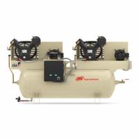 INGERSOLL RAND Duplex Compressor: 5 hp, 2 Stage, Horizontal, 120 gal, 33.6 cfm, 175 psi, 460V AC (MPN 2-2475E5-P). Key specifications — attr48430: INGERSOLL RAND; attr48445: 60 Hz; attr48448: Electronic Drain Valve; attr48450: 460V AC; attr48474: Three; attr48487: Horizontal.
