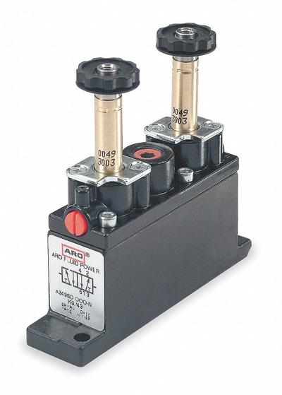 ARO Solenoid Air Control Valve: Alpha, Four-Way / Two-Position, 120V AC, 1/8 in Female NPT - ARO Alpha Series Solenoid-Operated Inline Air Control Valves