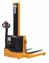 BIG JOE Stacker: 2,200 lb, 62 in Max Lifting Ht, Adj Fork, 42 in L x 4 in W Fork, Sealed Lead Acid (MPN S22-62). Key specifications — Brand: BIG JOE; Lift Mechanism: Hydraulic; Width Across Forks: 29-1/2 in.