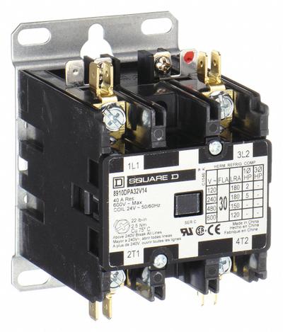 SQUARE D Definite Purpose Magnetic Contactor: 2 Poles, 24V AC, 30 A - Non-Reversing Definite Purpose Contactors