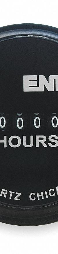 ENM Hour Meter: Hour Meters, Front Panel Mounting, Analog, 204 V AC – 240 V AC, Analog, No Reset (MPN T50A5279). Key specifications — Mounting Style: Flush; Bezel Face Shape: Round; NEMA Enclosure Rating: 12; Brand: ENM; Manufacturer Part Number: T50A5279; Meter Type_Broad: Analog.