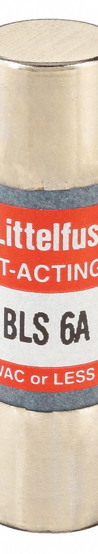 LITTELFUSE Fuse: BLS Series, Midget, Fast-Acting, 6 A, 250 V AC, 13/32 in x 1 3/8 in, Non-Indicating (MPN BLS006). Key specifications — attr1287209: BLS; attr211192: LITTELFUSE.