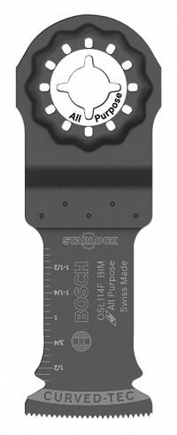 BOSCH Oscillating Tool Blade: 1 1/4 in Blade Wd, 4 in Overall Lg, Plunge Cutting, Bi-Metal, 1 Pieces (MPN OSL114F). Key specifications — attr1097473: PVC; attr1097476: BOSCH; attr1097456: Plunge Cutting.