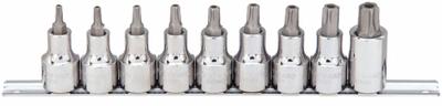 WESTWARD Socket Bit Set: 1 - 25 Pieces, 1/2 in Drive Size, 9 Pieces, T25 to T60 Tip Size Range - Security Torx Bit Socket Sets