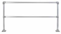 HOLLAENDER Handrail Section: Toe Board Not Included, 5 in x 5 in, Floor Mounted Rail Mounting, Round (MPN 50240). Key specifications — Product Type: Handrail Section; Brand: HOLLAENDER; Color: Silver; Handrail Shape: Round; Material: Aluminum; Number of Rail Levels: 2; Rail Mounting Style: Floor Mounted.