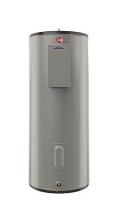 RHEEM Electric Water Heater: 208V AC, 50 gal, 12,000 W, Single/Three Phase, 58.6 in Ht (MPN ELD52-FTB). Key specifications — Phase: Single; Brand: RHEEM.