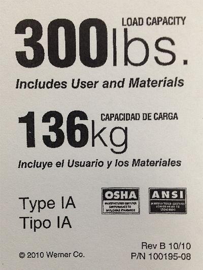 WERNER Duty Rating Label Replacement - Material Handling Parts