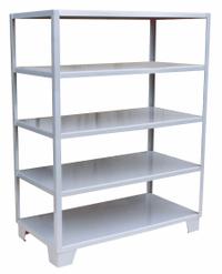 JAMCO Metal Shelving: Medium-Duty, Standalone, 48 in x 24 in, 66 in Overall Ht, 5 Shelves, Steel (MPN WN248GP). Key specifications — Brand: JAMCO; Finish: Painted; Color: Gray.
