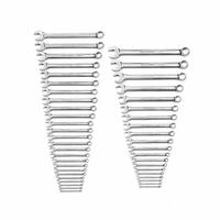 GEARWRENCH Combination Wrench Set: Alloy Steel, Chrome, 44 Tools, 15° Head Offset Angle, Std (MPN 81919). Key specifications — attr309520: Chrome; attr309519: Alloy Steel; attr324929: GEARWRENCH; attr309522: No; attr309533: Yes.