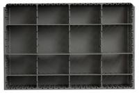 Compartment Drawer Insert: 18 in x 12 in x 3 in, 16 Compartments, 6 Dividers, Gray (MPN 124-95-EXL-IND). Key specifications — Color: Gray; Removable Dividers: (3) Side to Side; Compatible Manufacturer Model Number: 123-95; Brand: DURHAM MFG.