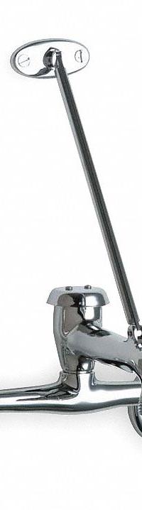 CHICAGO FAUCETS Straight Service Sink Faucet: Wall, Widespread, Cast Brass, Polished Chrome, Arc (MPN 897-CP). Key specifications — Color/Finish: Polished Chrome; Includes: Pail Hook.