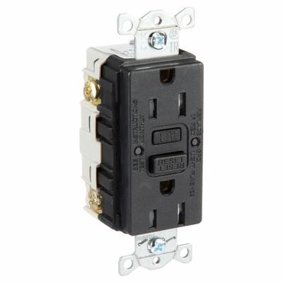 HUBBELL GFCI Receptacle: Duplex, 5-15, Black, GFCI, 125V AC, 15 A, 2 Pole / 3 Wire (MPN GFRTR15BLK) - General Purpose Receptacles