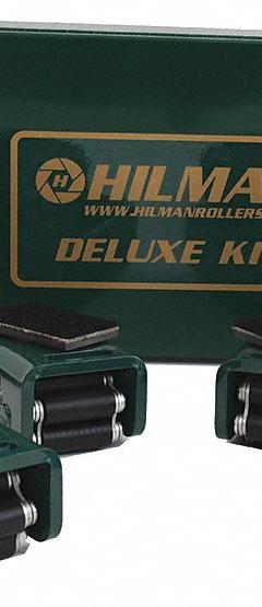 HILMAN ROLLERS Machine Roller Kit: 8,000 lb, 3 15/16 in Deck Ht, 4 in L x 2 1/2 in W, (4) Rollers (MPN KNRS-4-4S). Key specifications — Top Plate Surface: Rubber Padded; Includes: (2) Handles; Brand: HILMAN ROLLERS; Color: Black.