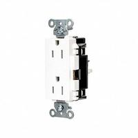 HUBBELL Receptacle: Decorator Duplex, 5-15, White, 125V AC, 15 A, 2 Pole / 3 Wire (MPN DR15STW)